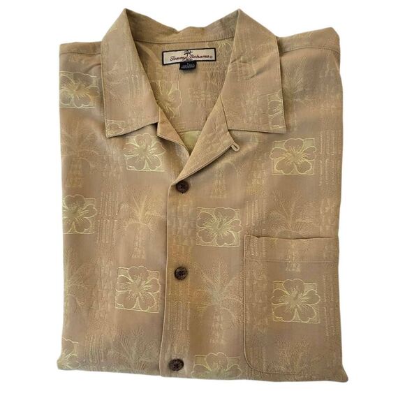 Tommy Bahama Mens Button Front Hawaiian Floral Print Silk Short Sleeve Shirt Siz - Picture 12 of 12
